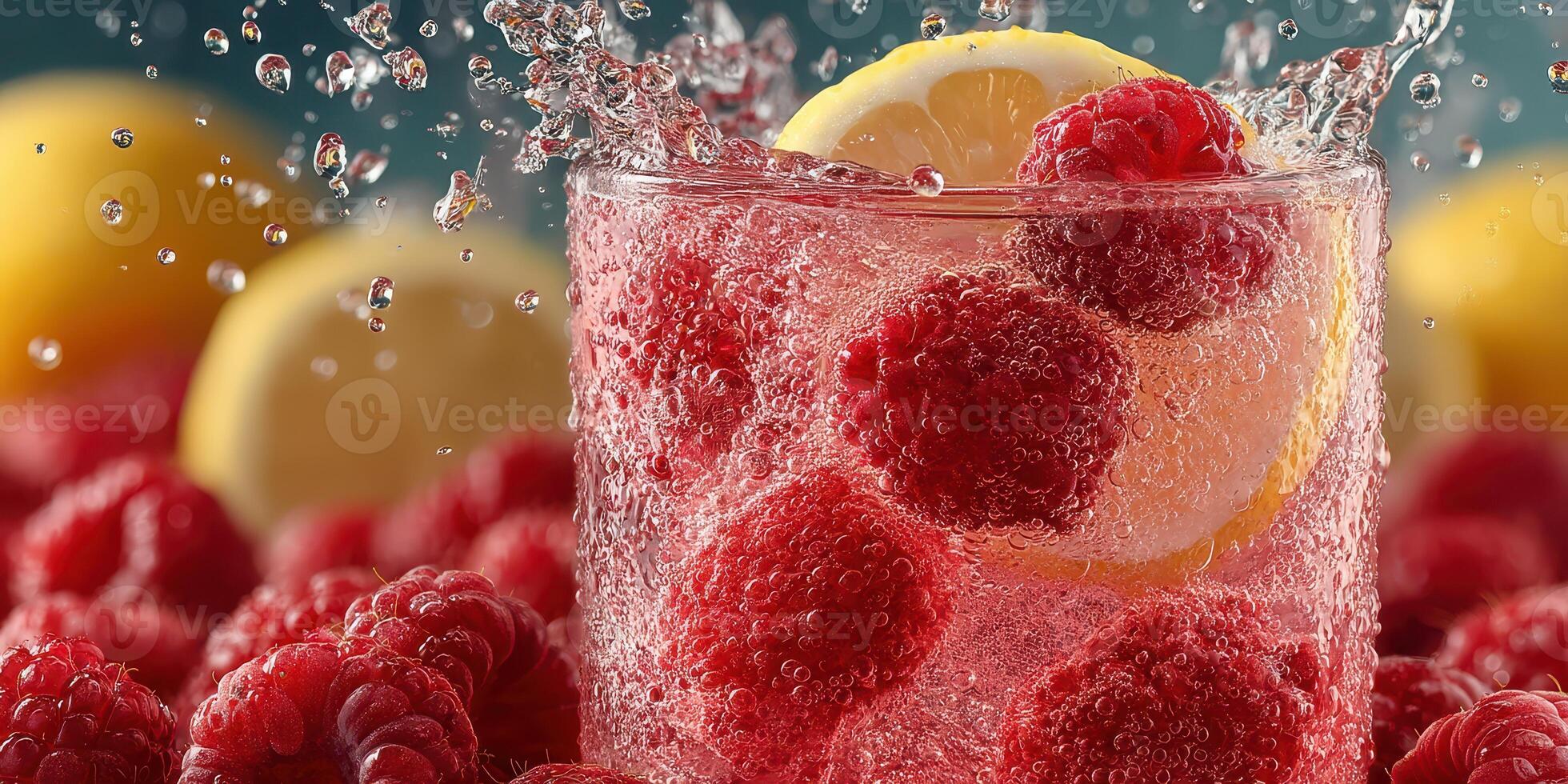 Refreshing raspberry lemonade bursting with bubbles and fresh fruit during a summer gathering photo