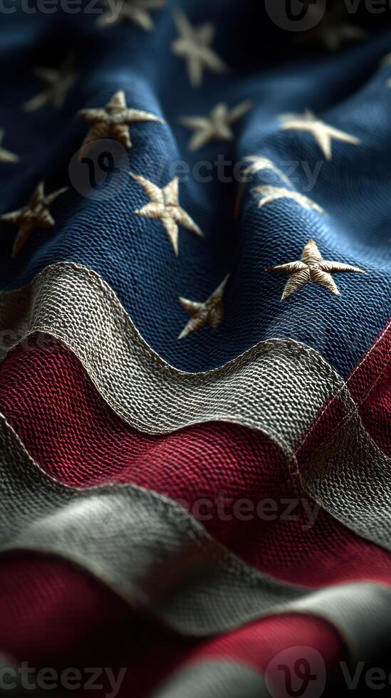 Waving fabric representing national pride with stars and stripes against a textured backdrop photo