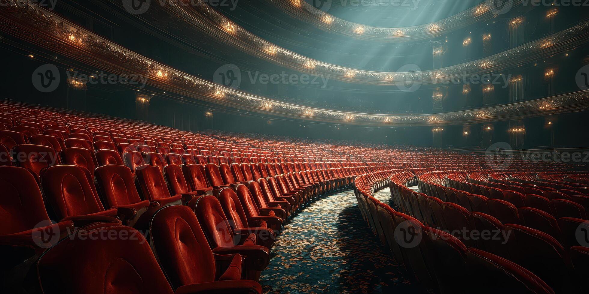 Historic theater interior showcasing elegant red seating and dim lighting during a performance photo