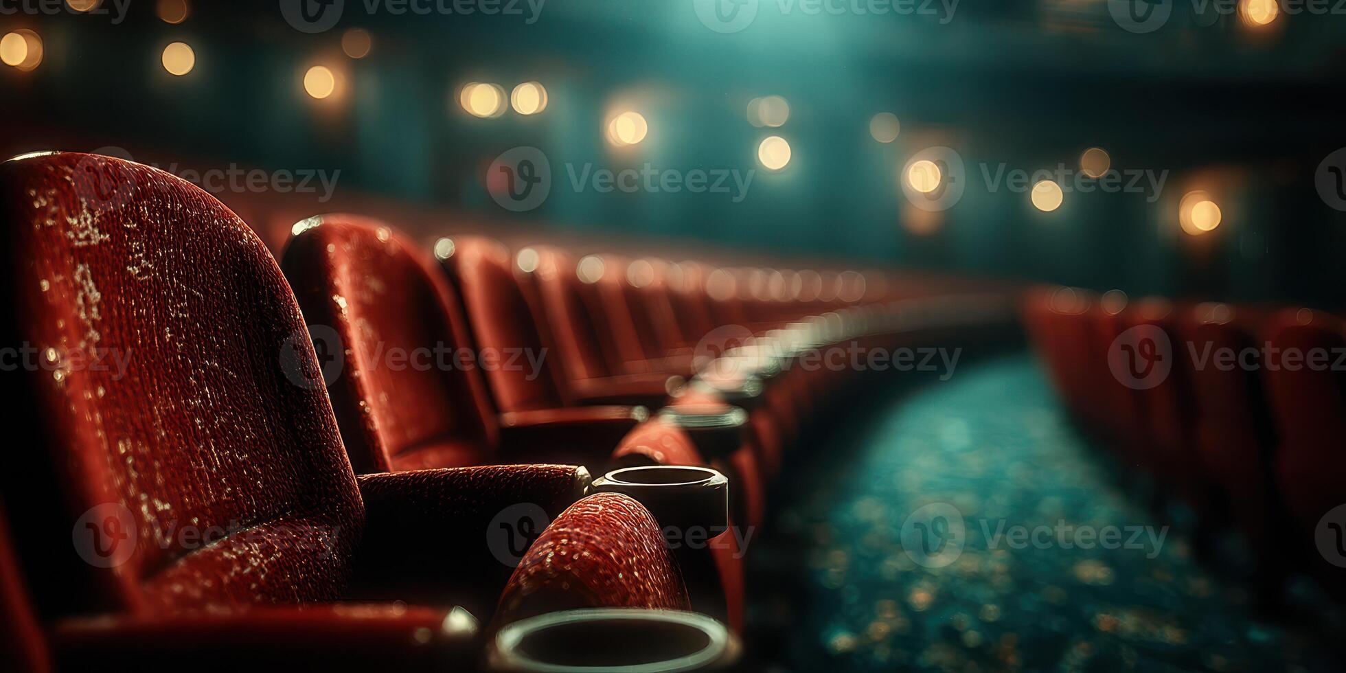 Empty red theater seats in a dimly lit auditorium create an inviting atmosphere for an upcoming performance photo