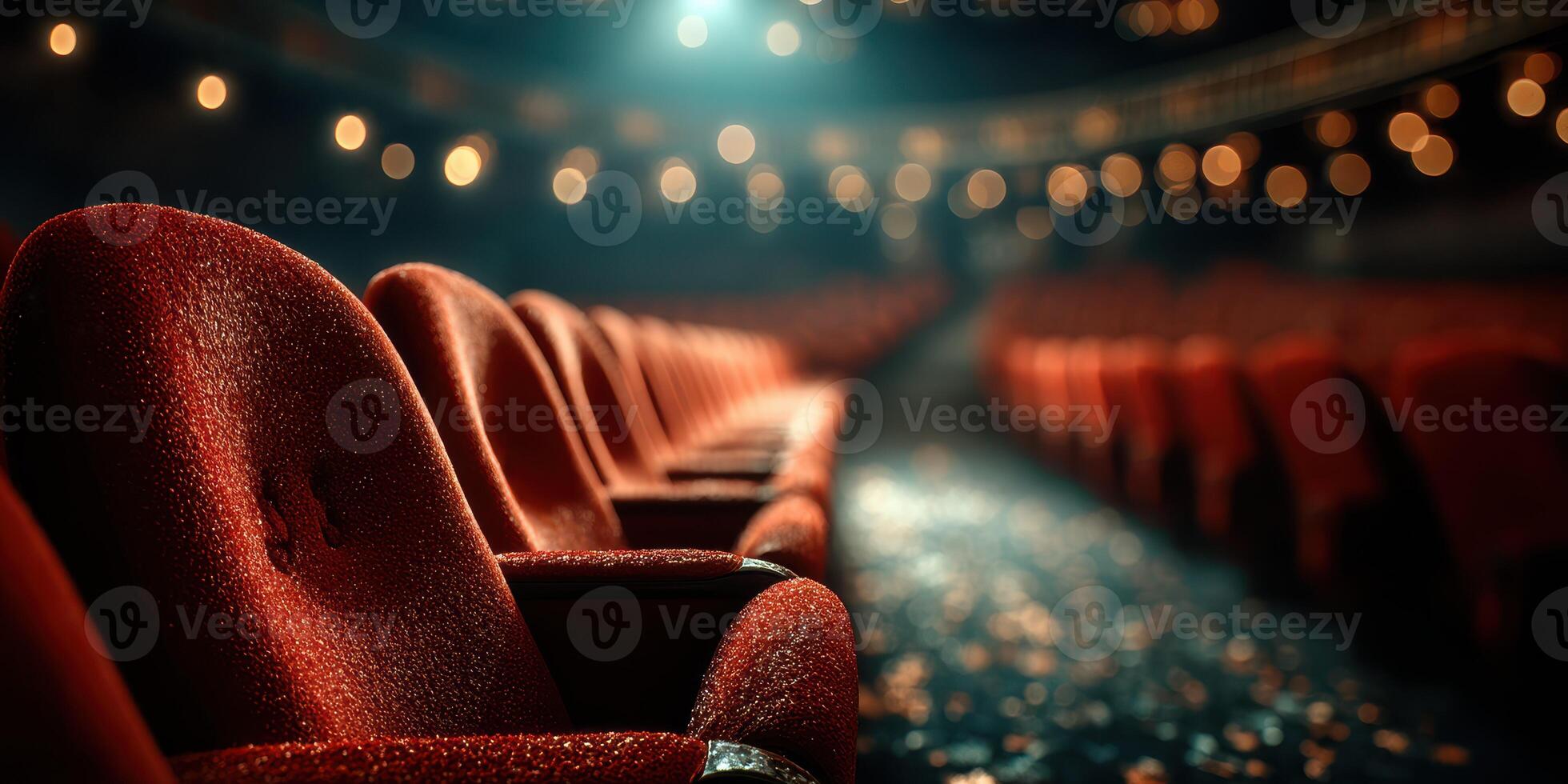 Empty theater seats create a sense of anticipation in a historic venue during a quiet evening performance photo