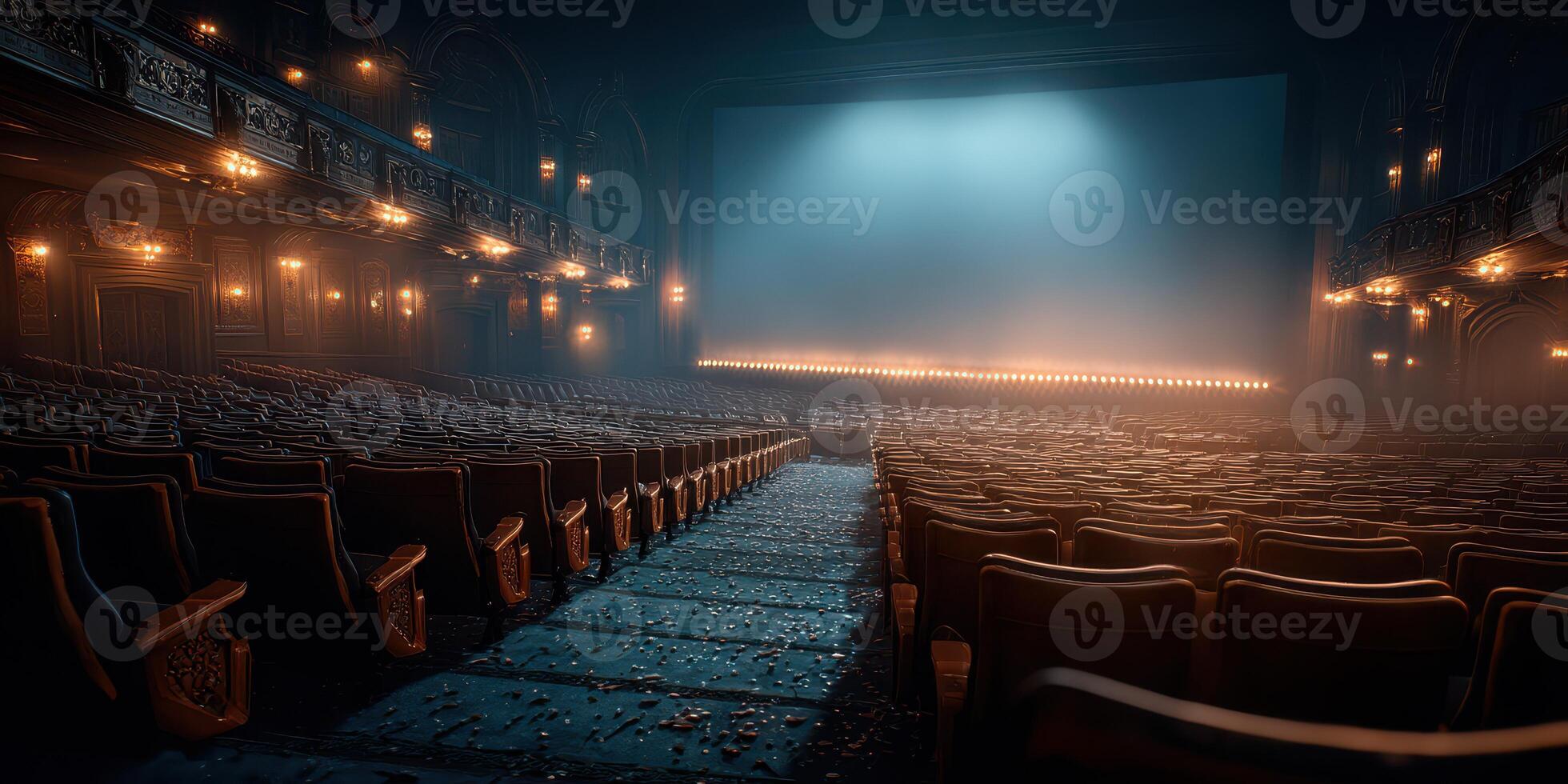 Elegant historic theater interior with empty seats and dramatic lighting before a performance begins photo