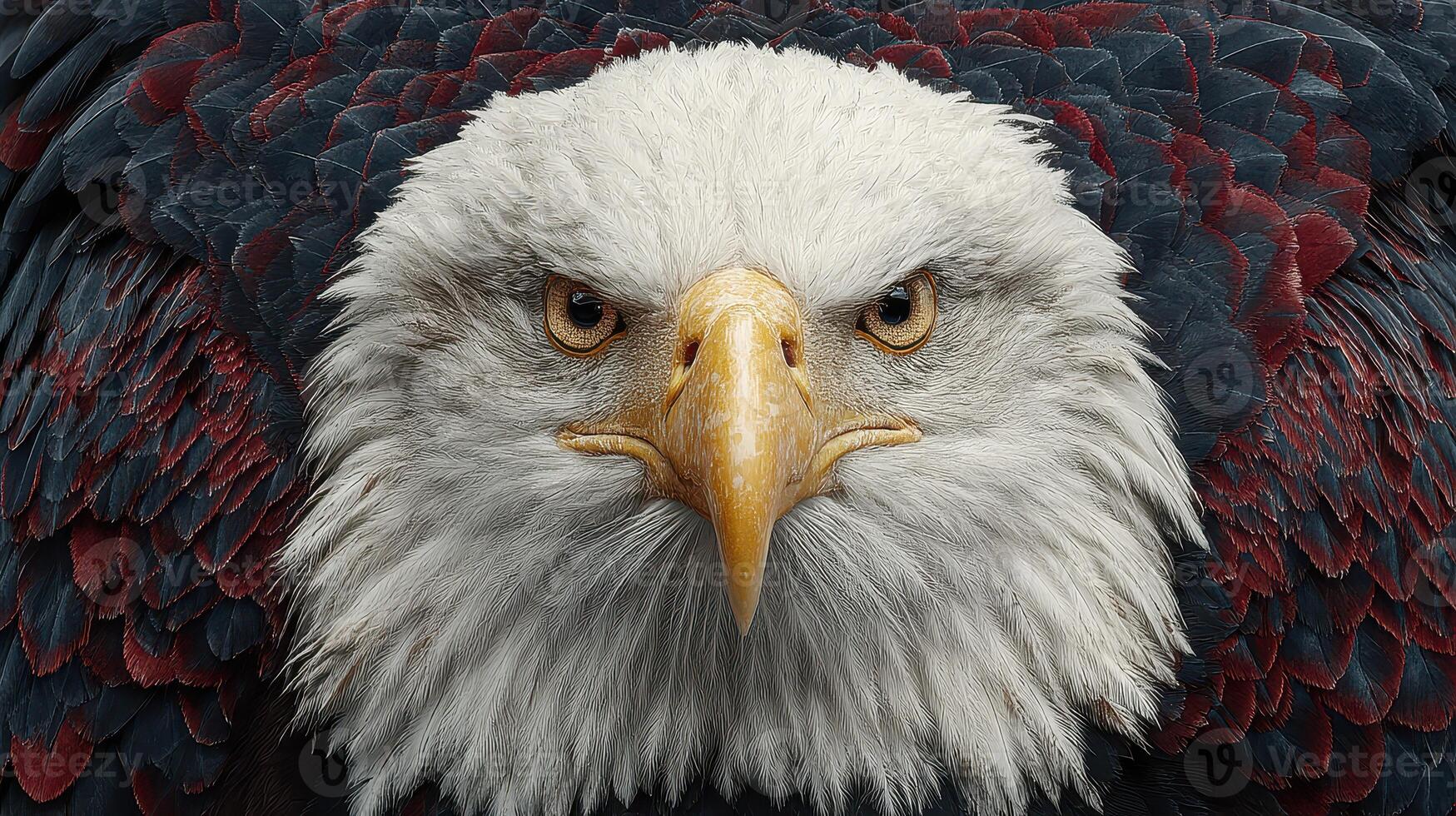 Majestic bald eagle showcasing fierce expression with detailed plumage in natural habitat photo