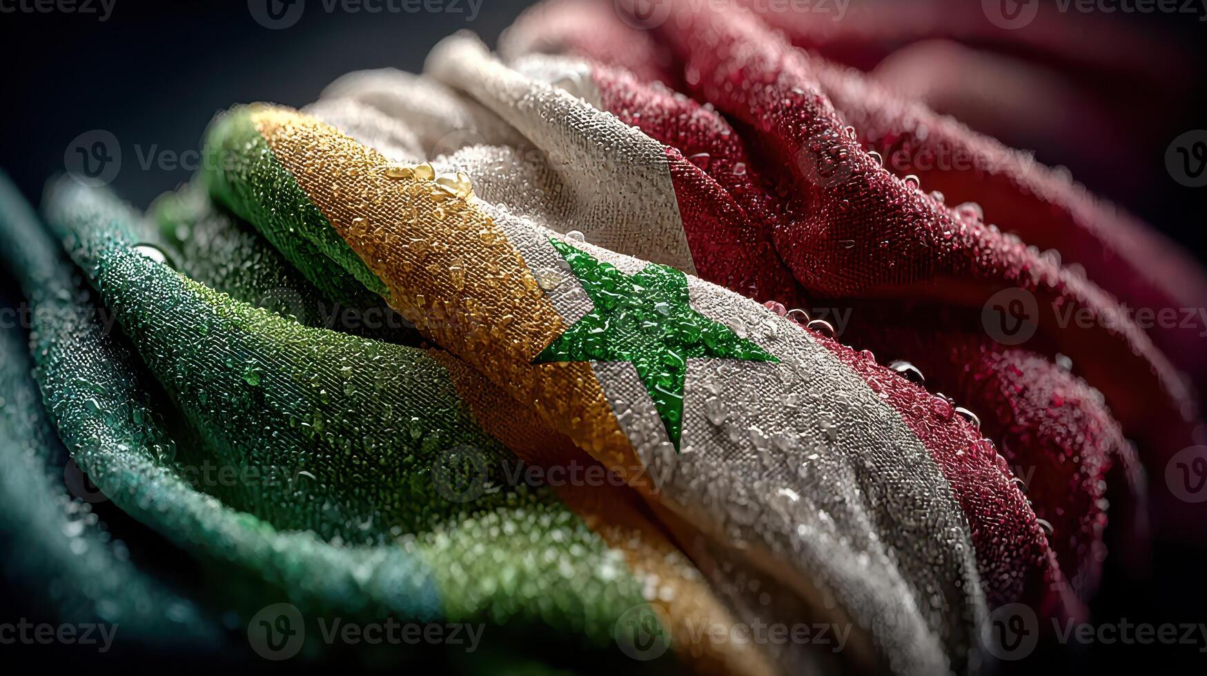 Waving flag of Senegal adorned with water droplets in soft light photo