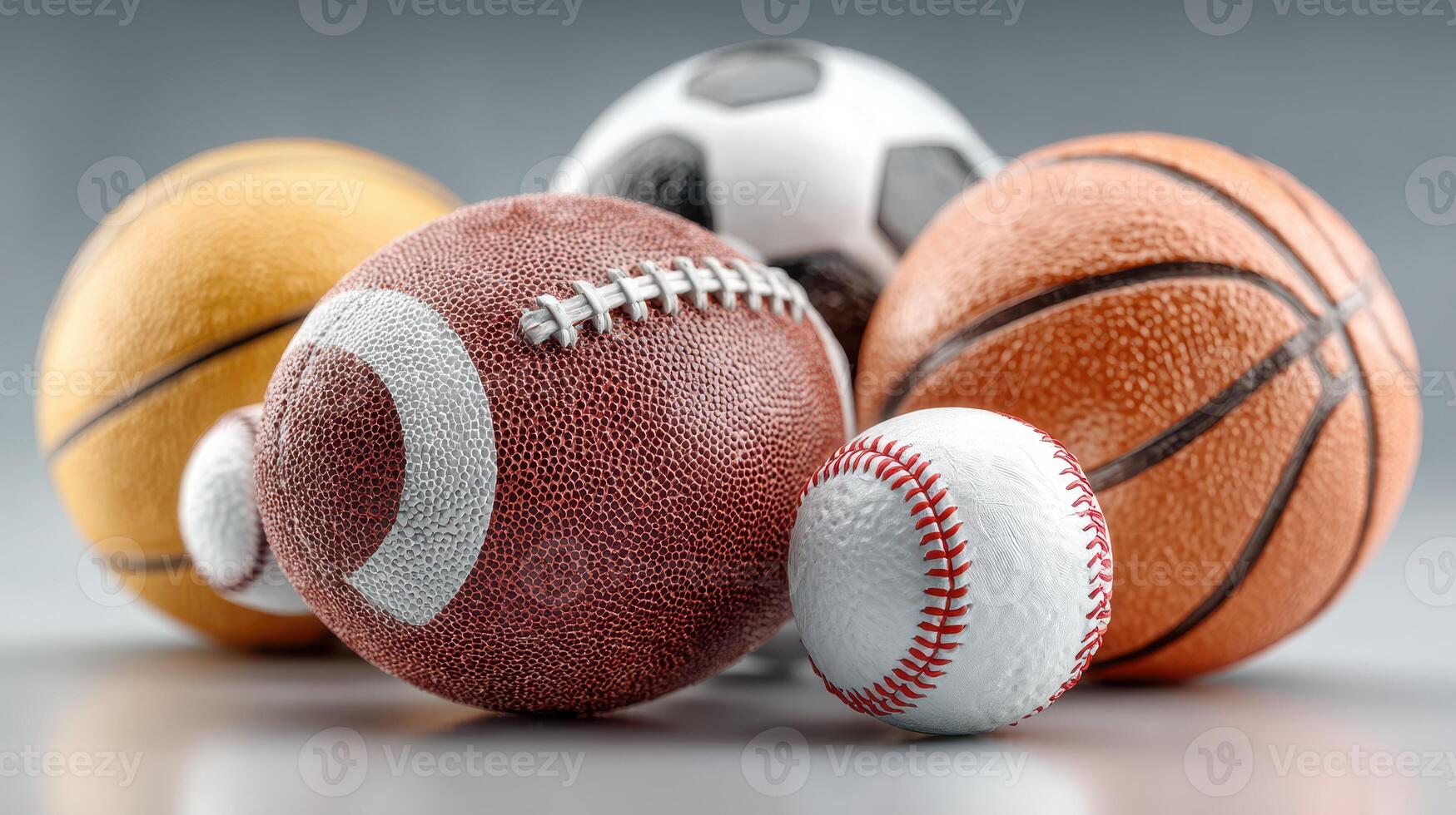 Variety of sports balls displayed on a neutral background showcasing popular games played around the world photo