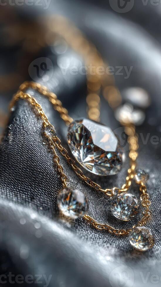 Gorgeous jewelry collection displayed on elegant fabric with shimmering details and intricate designs photo