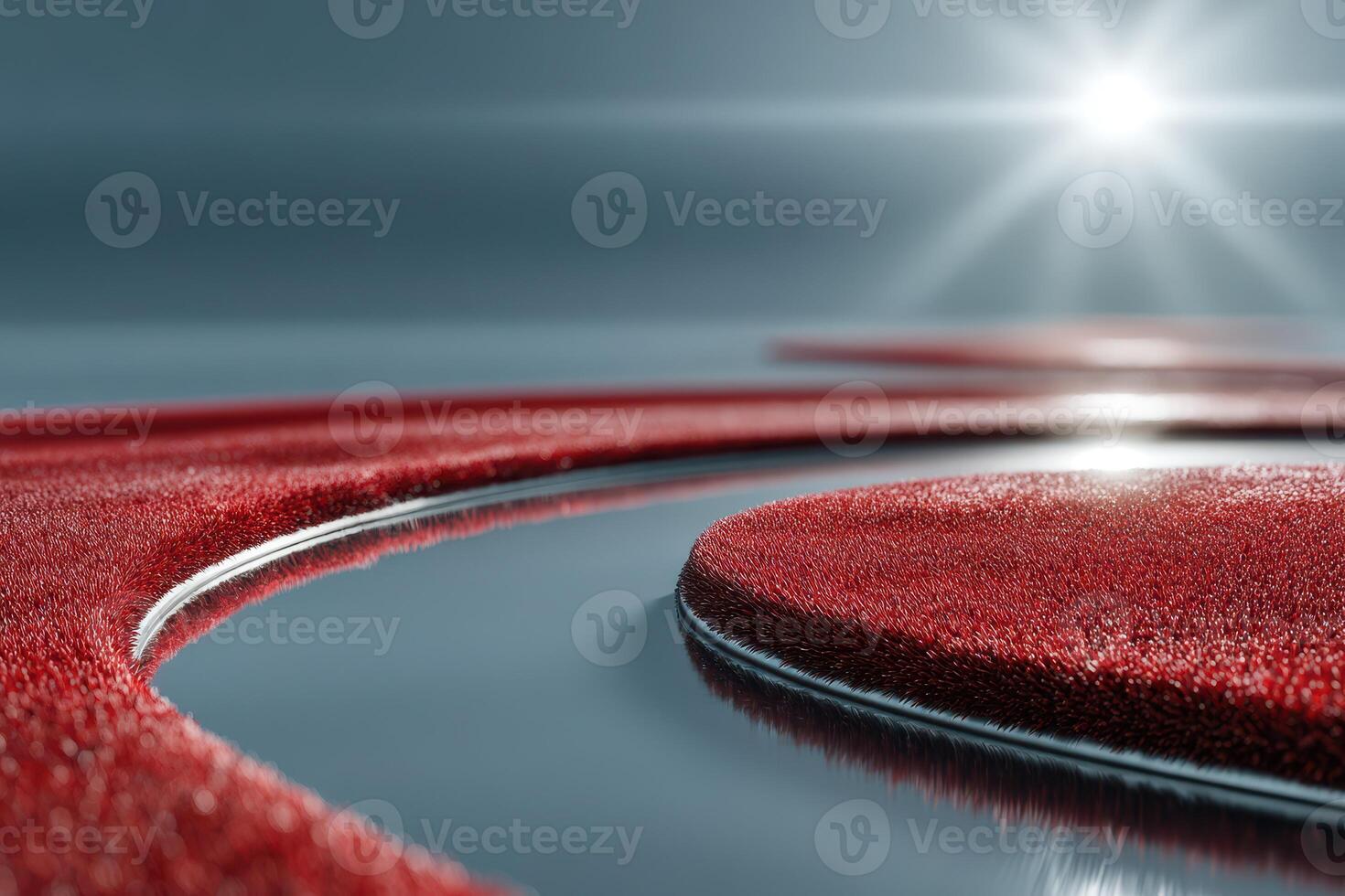 Textured red surfaces reflect light in an abstract setting with a smooth transition to a calm background photo