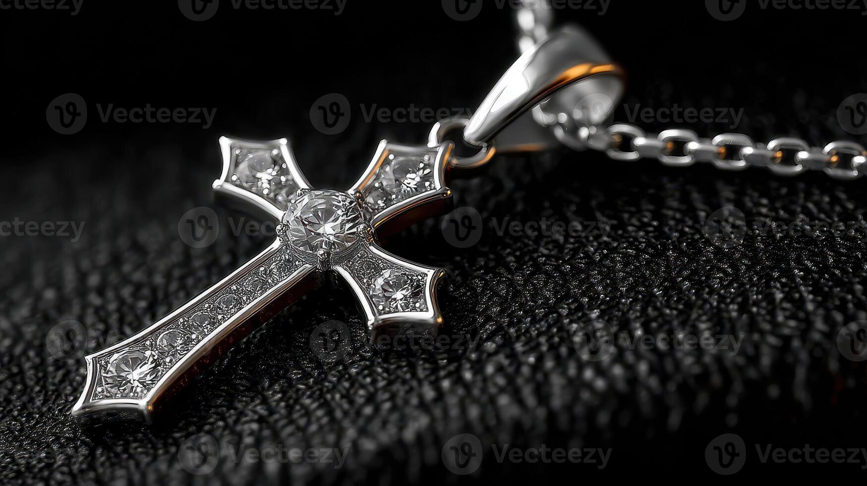 Elegant diamond cross pendant showcases intricate design and craftsmanship on a textured background photo