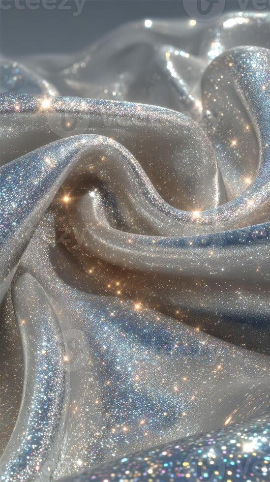 Shimmering fabric with sparkling textures creating a mesmerizing visual effect under soft lighting photo