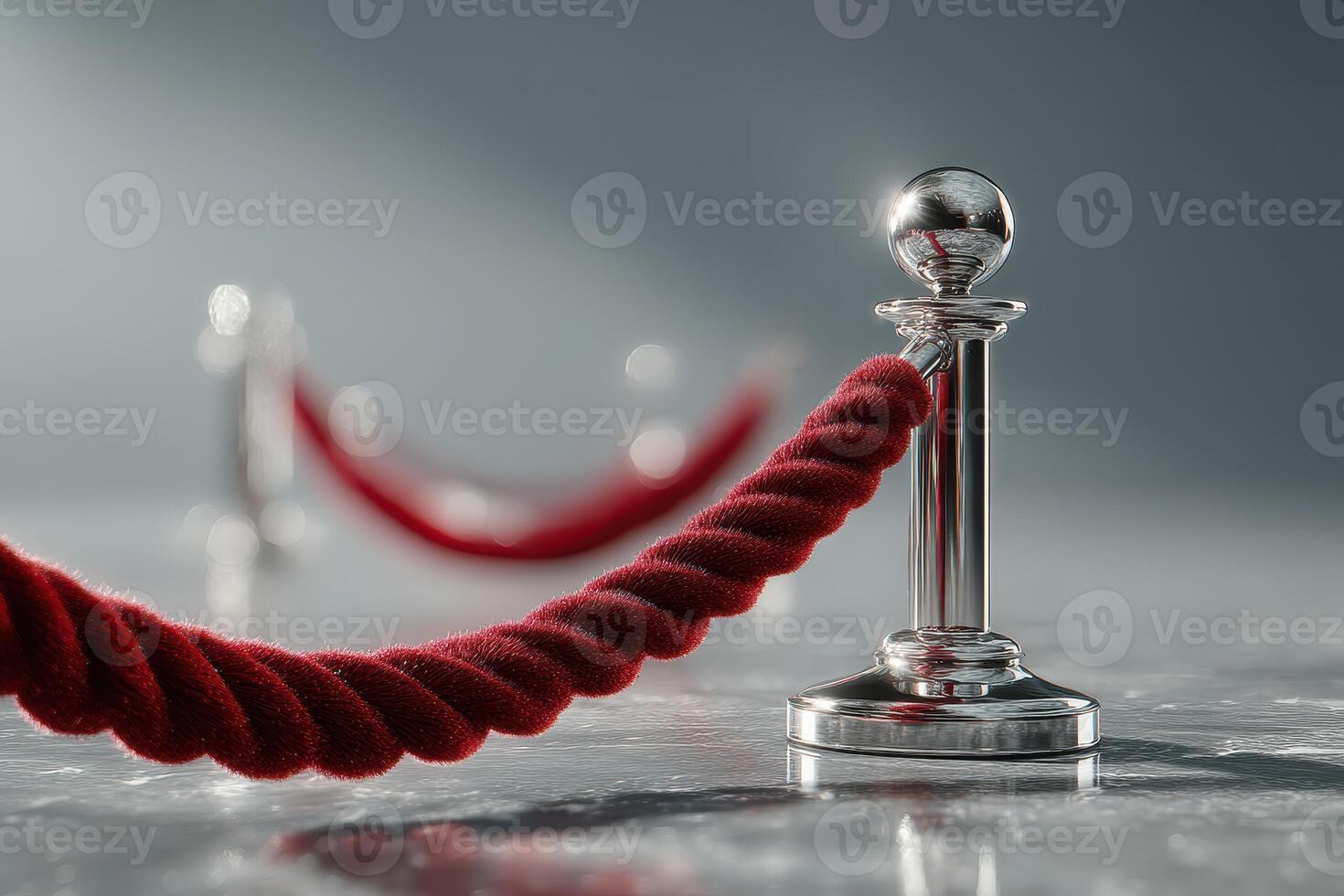 Elegant barrier with red rope showcases a formal entrance at a venue during an evening event photo