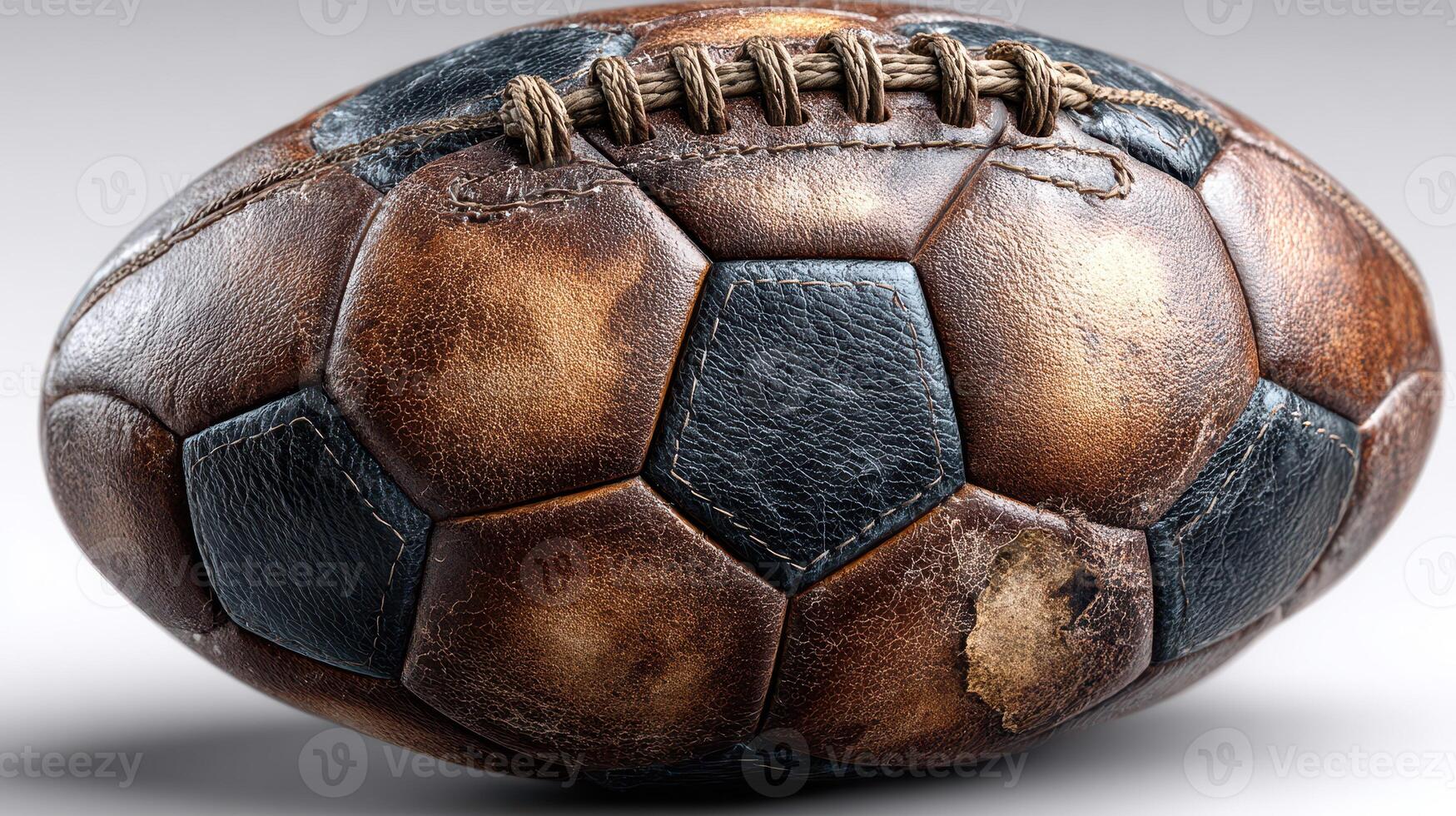 Vintage leather football resting on a surface showcasing its worn texture and classic design photo