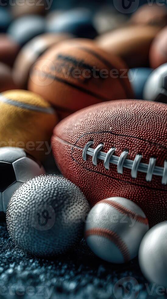 Various sports balls arranged together showcasing the diversity of athletic equipment in a close-up setting photo
