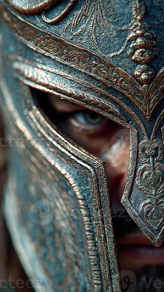 Intricate warrior helmet highlighting craftsmanship and historical significance in ancient combat settings photo