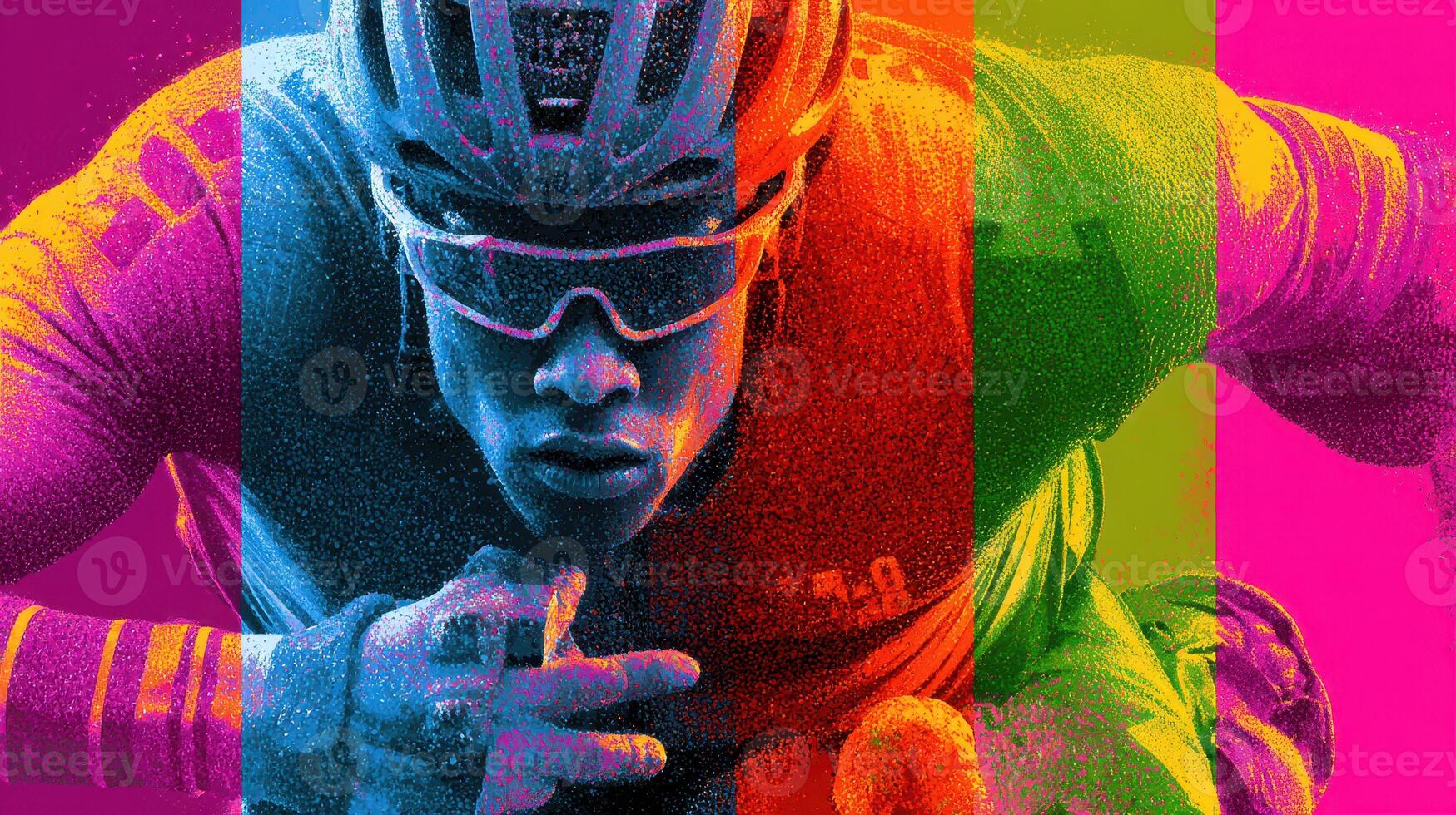 Cyclist in vibrant colors pushes limits during an intense race in a competitive environment photo
