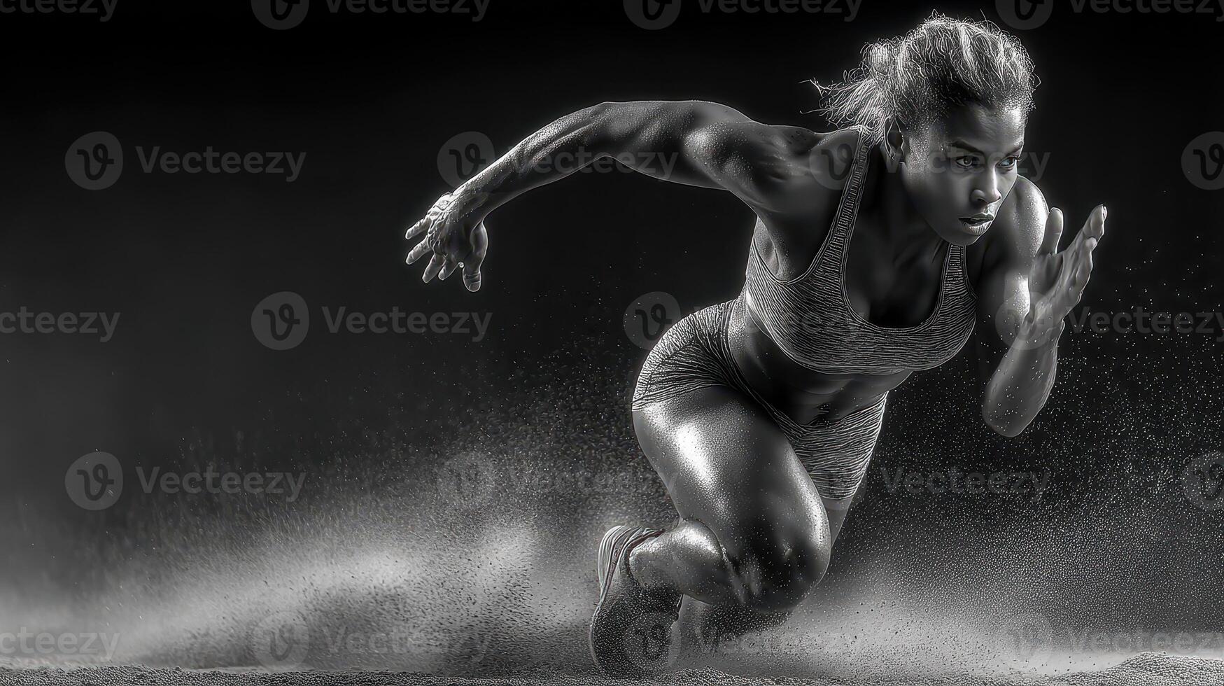 Dynamic athlete sprinting through dust in a high-intensity training session captured in stunning black and white photo
