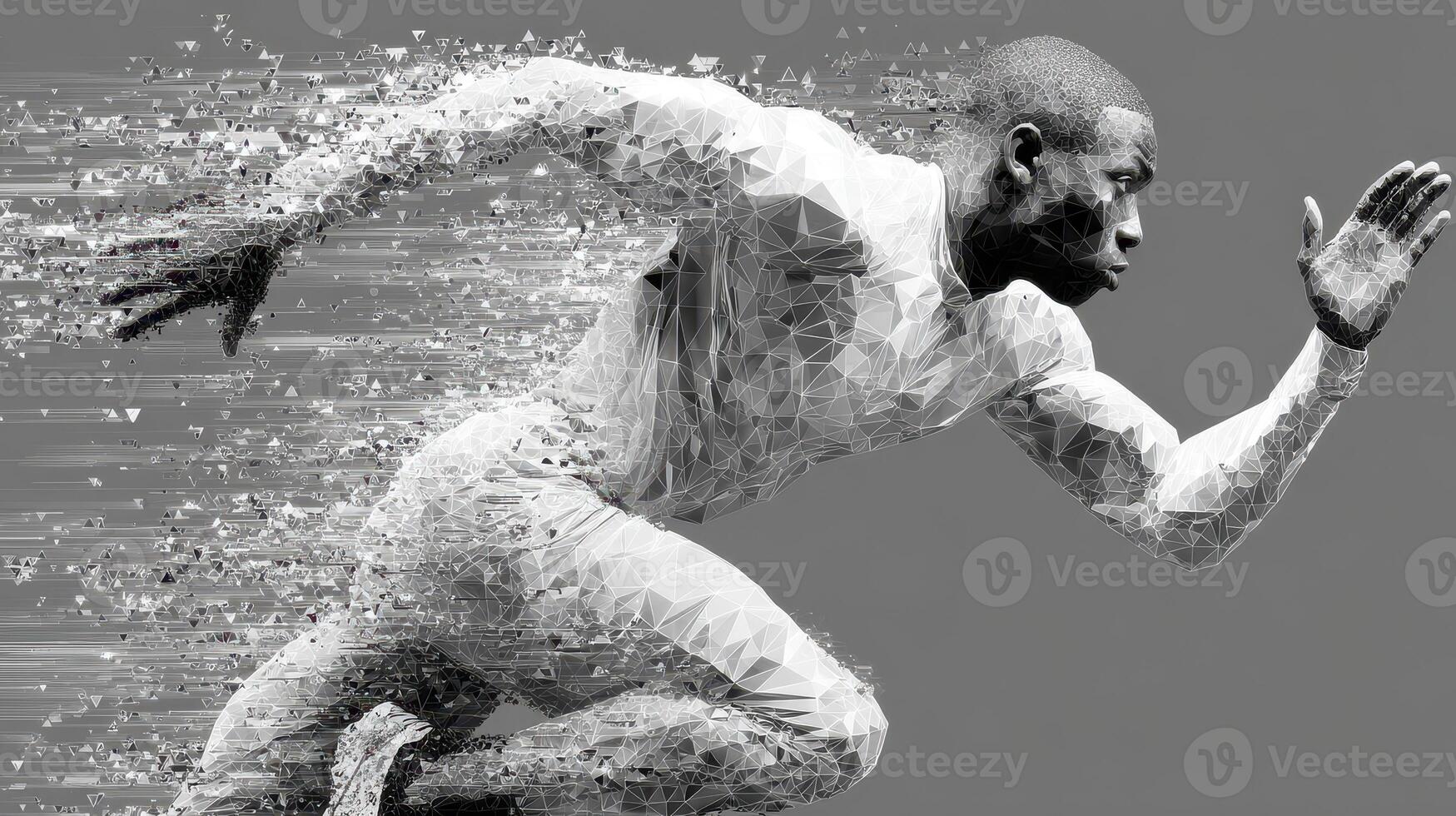 Athlete sprinting with dynamic motion effect in a modern artistic representation photo