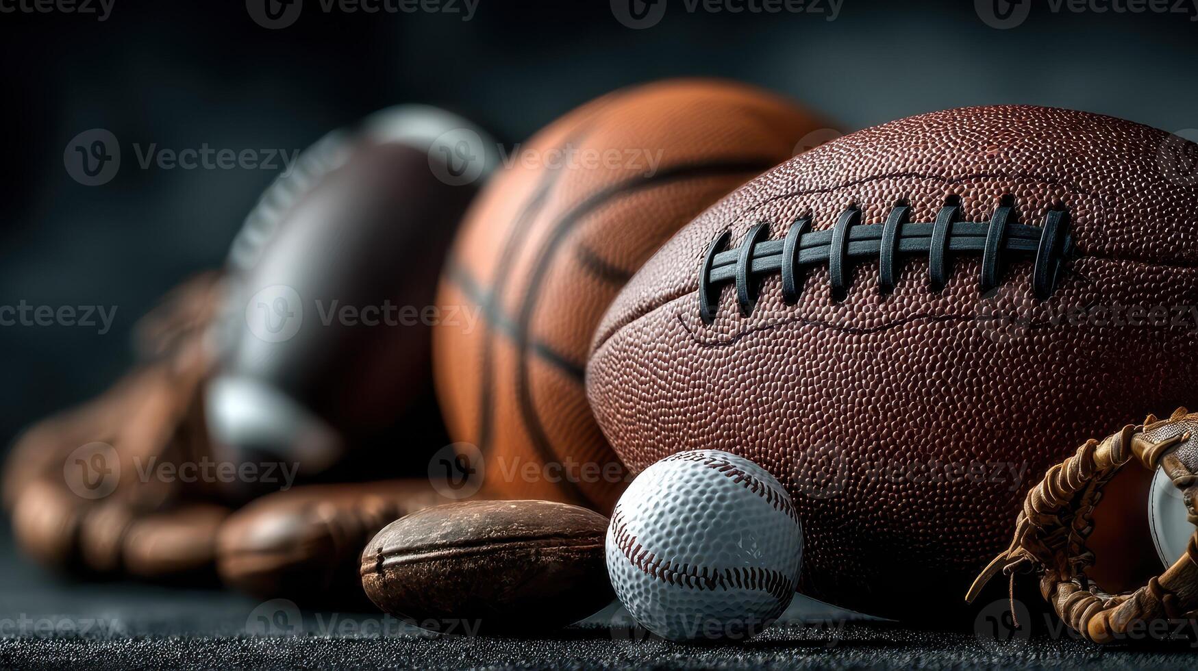 Collection of various sporting balls including football, basketball, baseball, and more displayed for a dynamic sports showcase photo