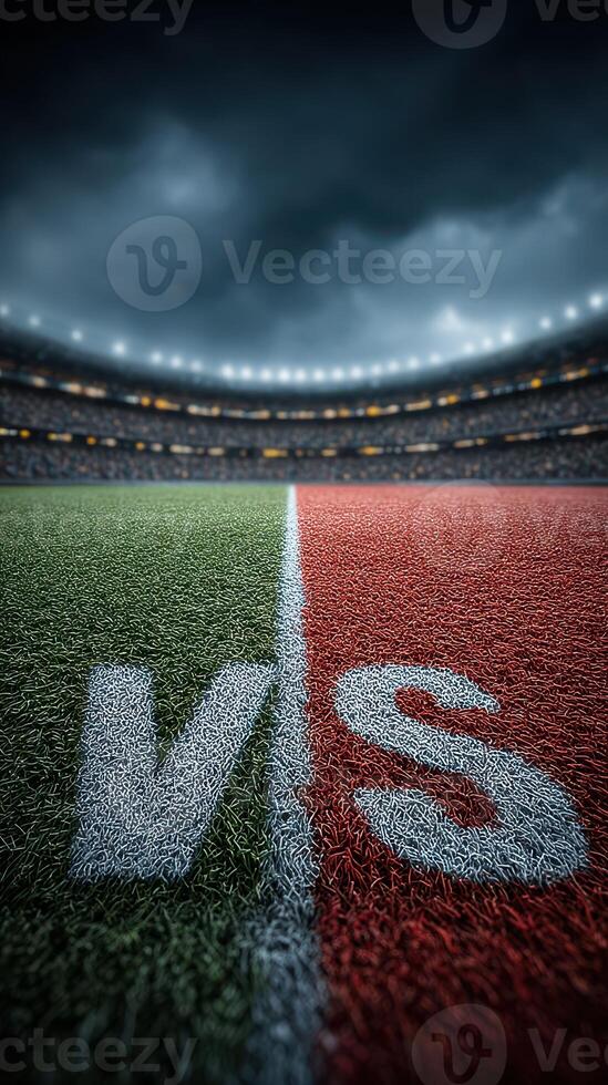 Exciting showdown between two teams at a stadium under dramatic cloudy skies photo