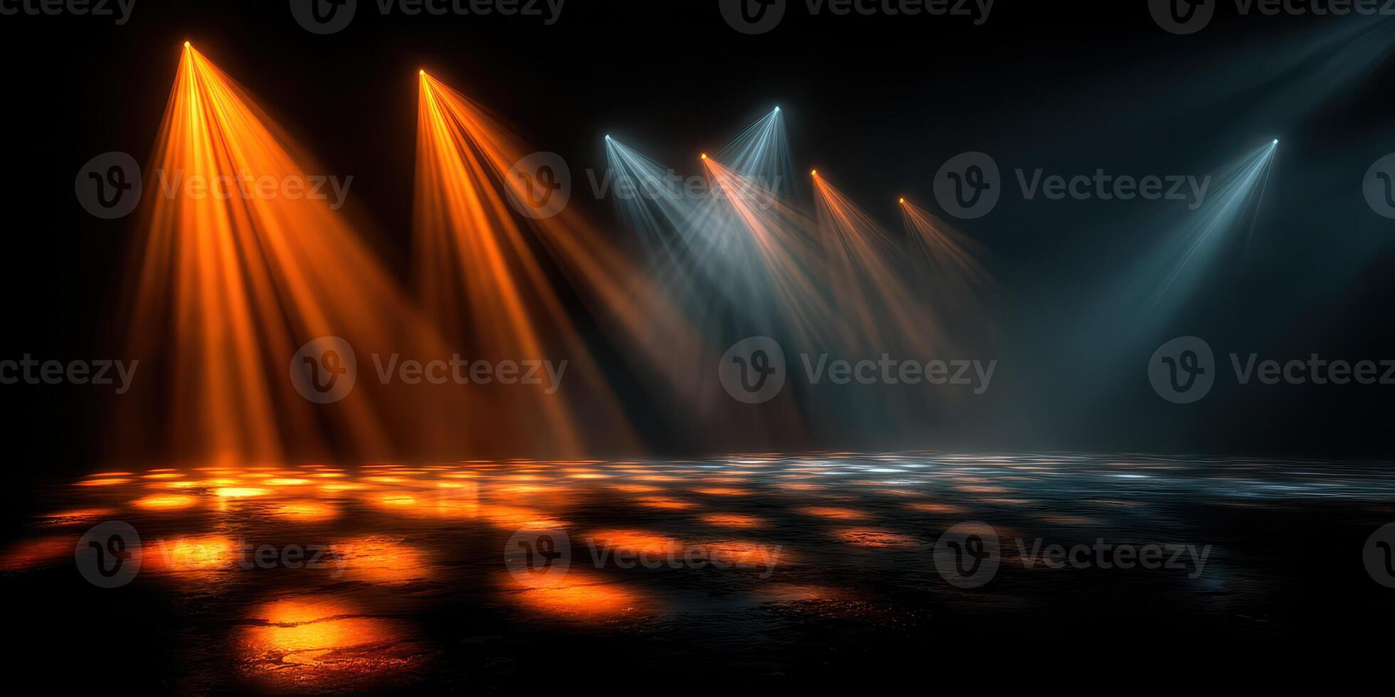 Colorful stage lighting creates a dynamic atmosphere during a performance in a dimly lit venue photo