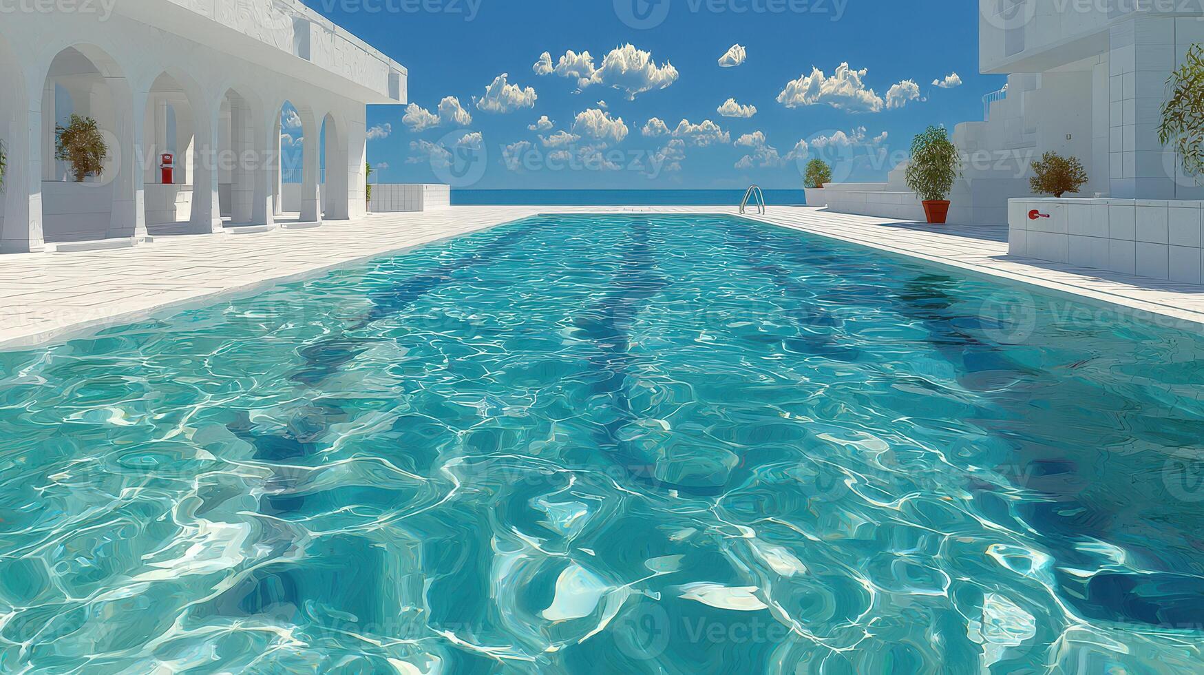 Luxurious pool overlooking the ocean under a clear blue sky in a tranquil resort setting photo