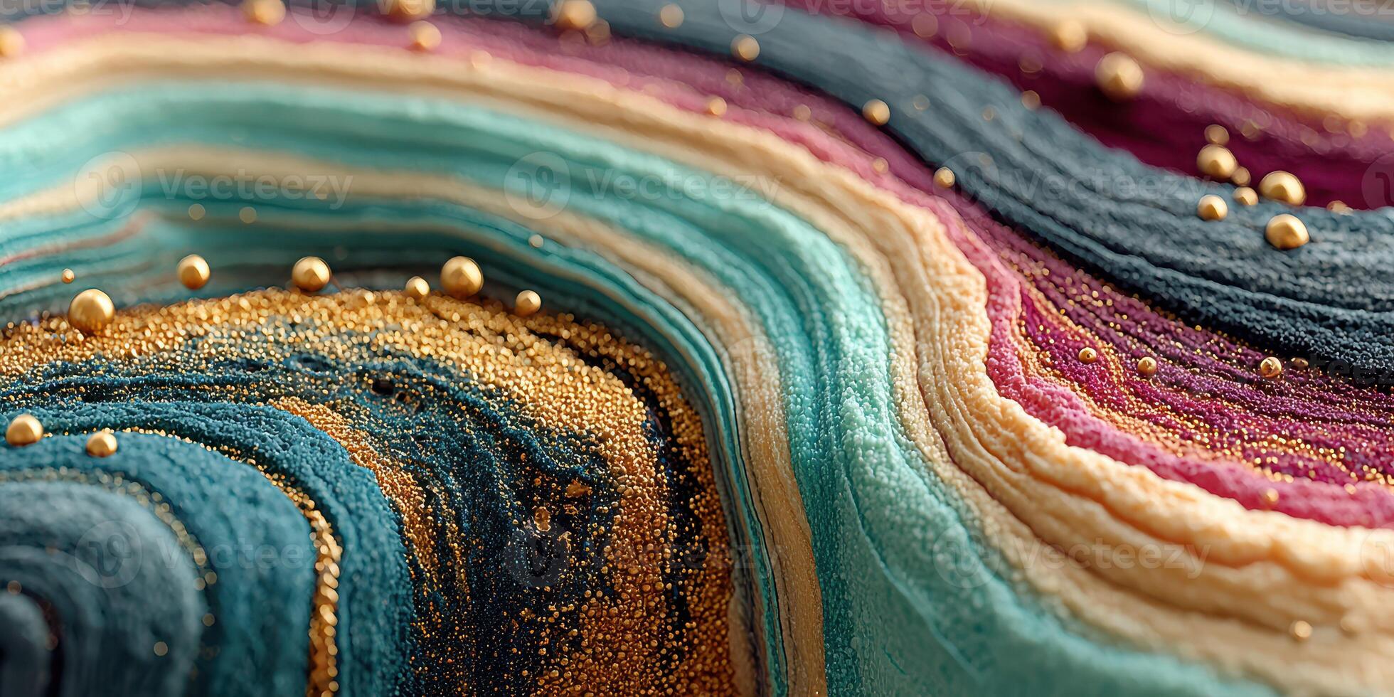 Colorful abstract waves of texture and shimmer in vibrant shades of blue, pink, and gold layers photo