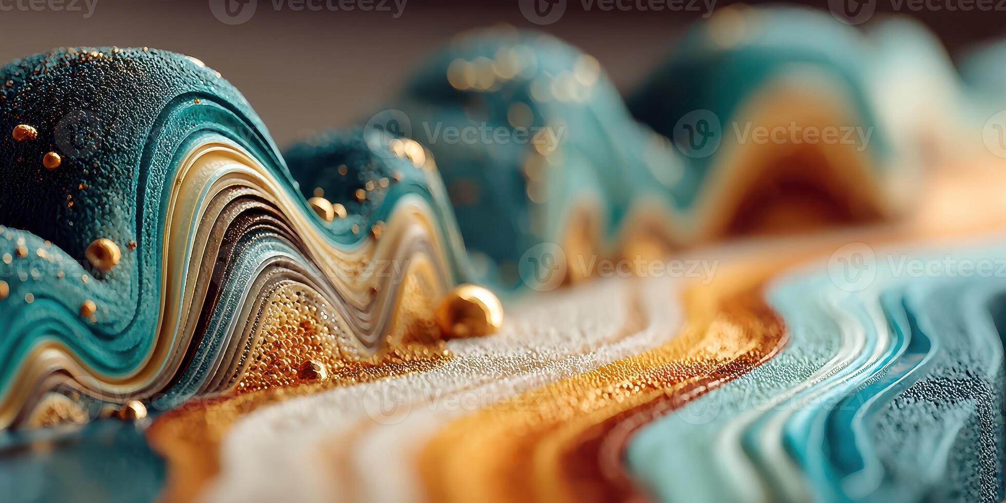 Vibrant abstract design showcasing textured layers of teal, gold, and white in a fluid art composition photo