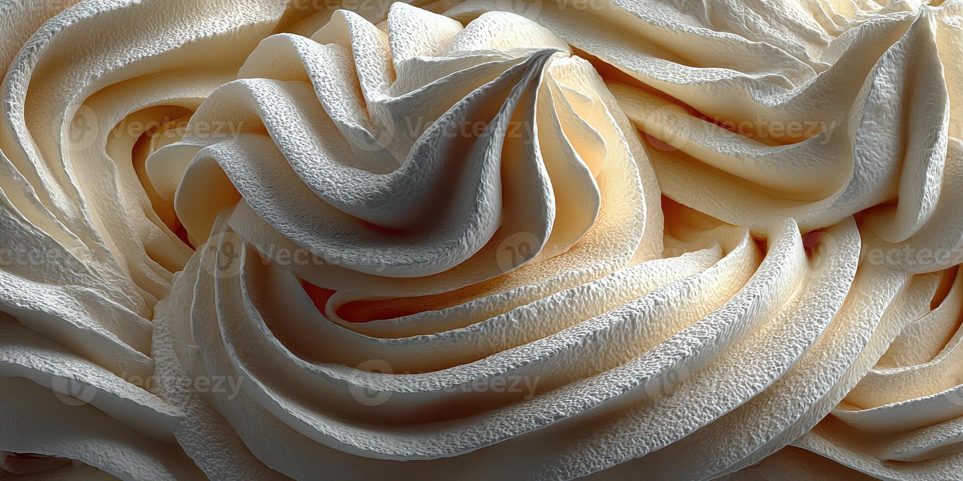 Creamy swirls of freshly made frosting displayed in a close-up view at a baking studio during the afternoon photo