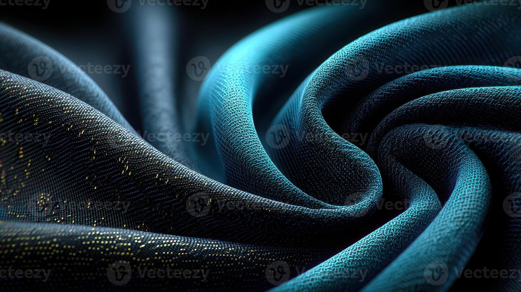 Elegant deep teal fabric with intricate texture flowing in soft folds under gentle light photo