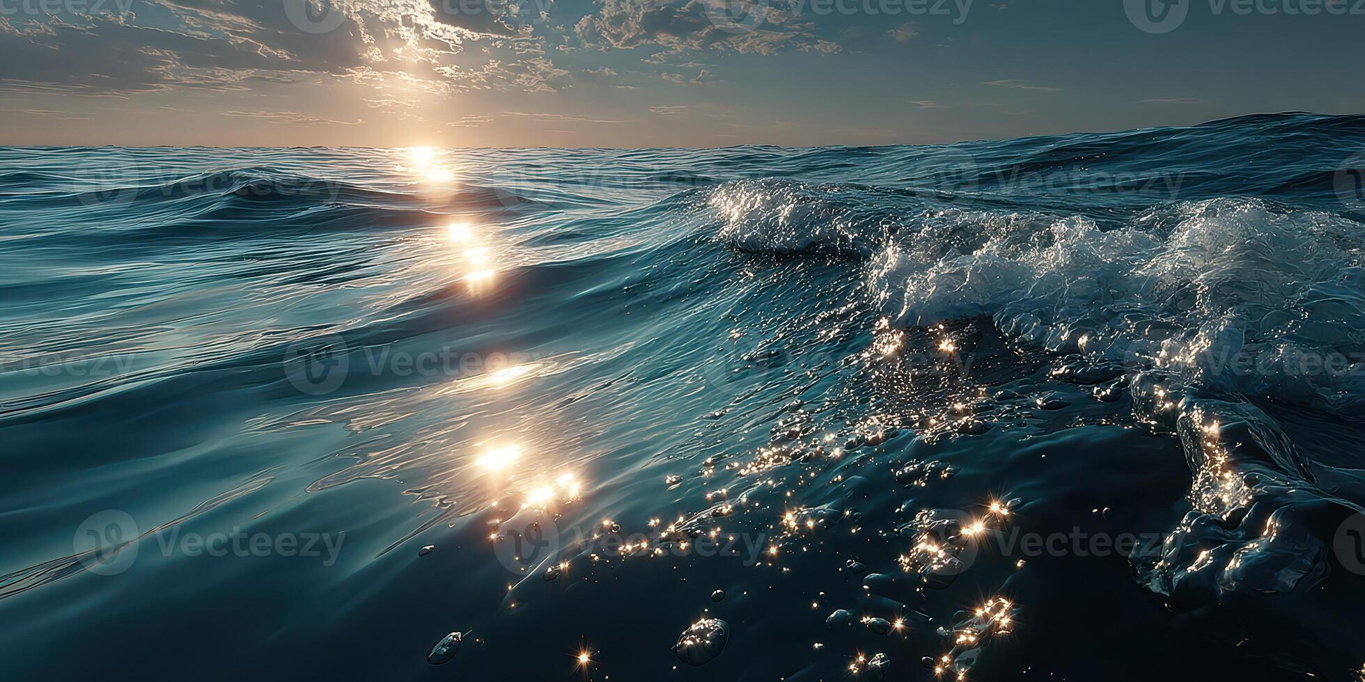 Waves shimmer under sunset at a serene ocean location showcasing nature's tranquil beauty photo