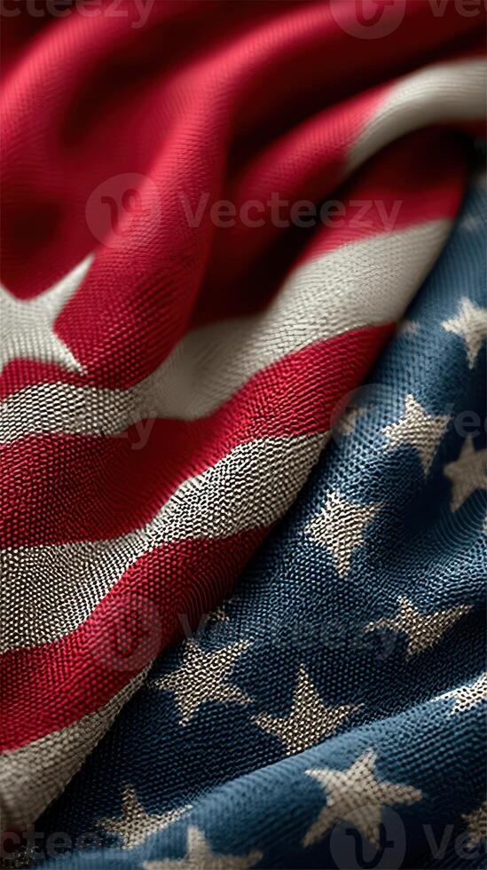 American flag fabric draped creatively showcasing rich colors and textures in close-up view photo