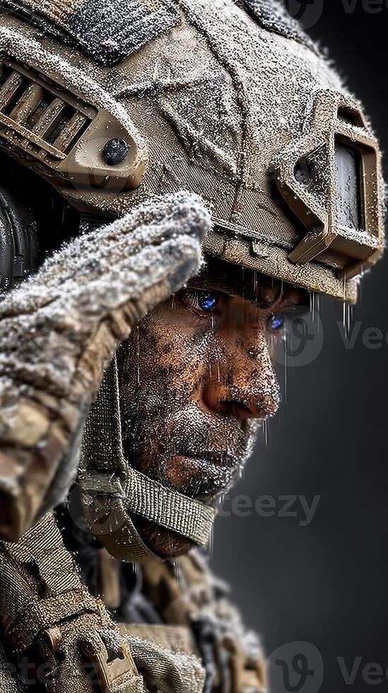 Soldier saluting in a snow-covered environment, showcasing resilience in harsh conditions during winter training photo