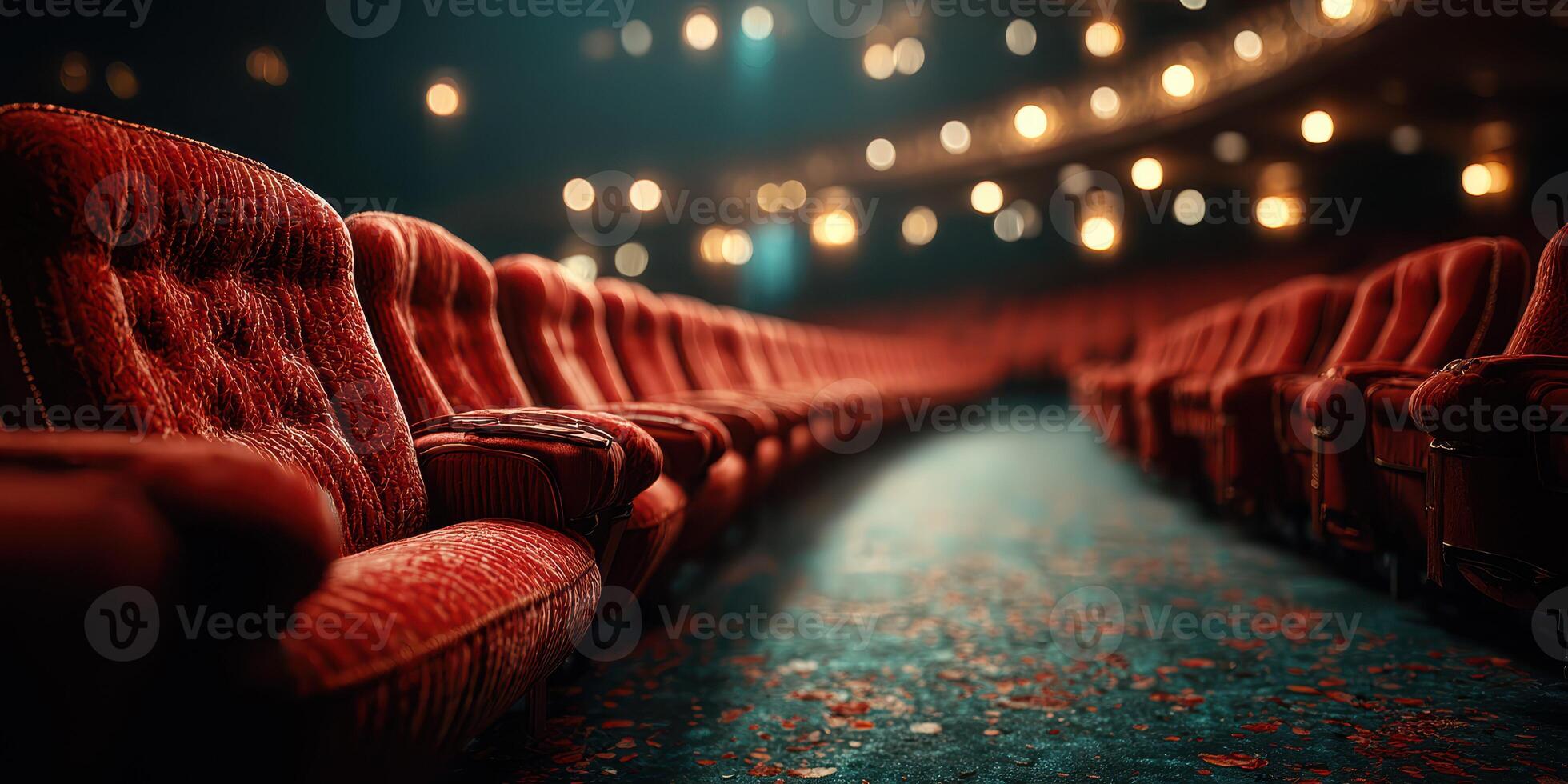 Rows of red velvet theater seats awaiting the audience's arrival for an evening performance in a historic venue photo