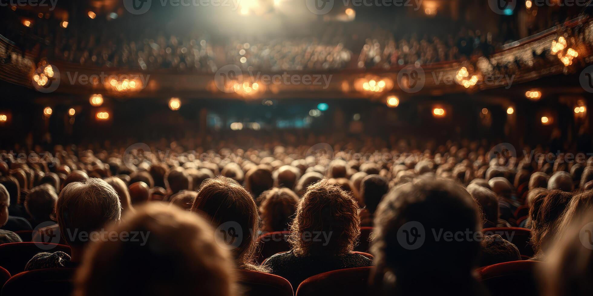 Crowd enjoys a captivating performance at a historic theater during an evening show with enchanting lights photo