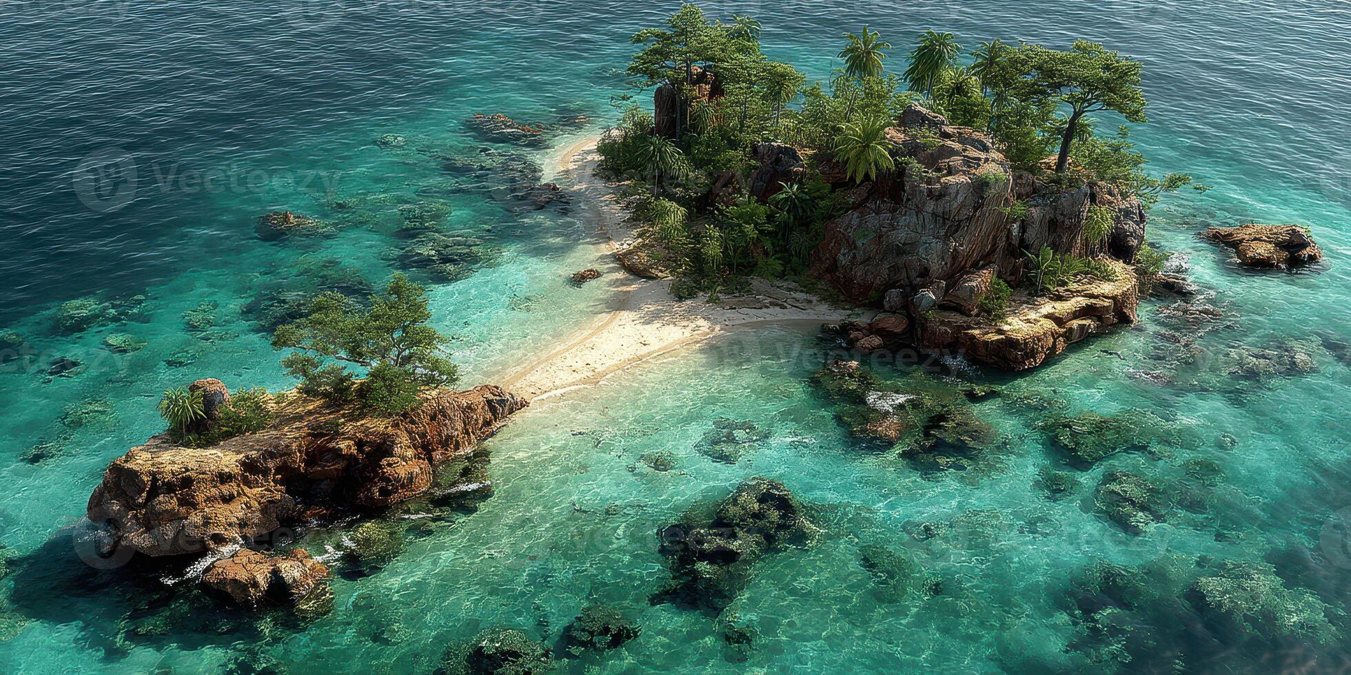 Beautiful tropical island with clear turquoise water and vibrant greenery during sunny daylight photo