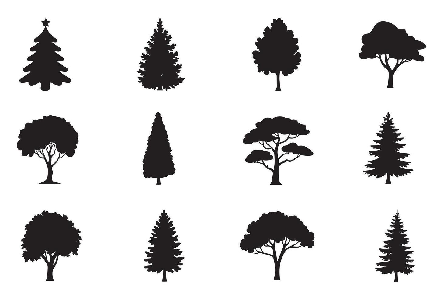 Set of different trees silhouettes on a white background vector