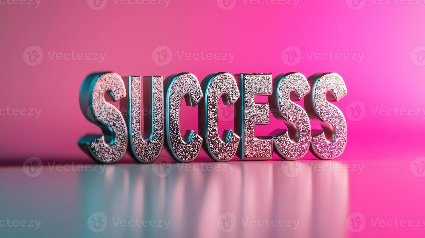 The word success is shown in 3d metal letters on a pink background photo