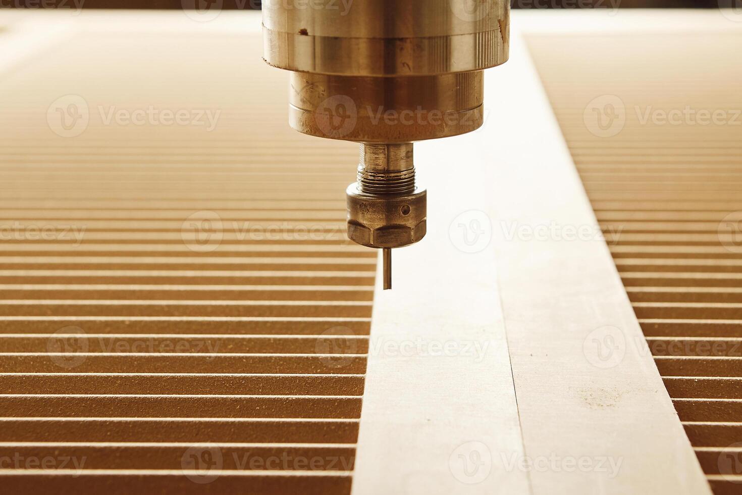 CNC milling machine. Machine tool in wood factory with drilling machines. photo