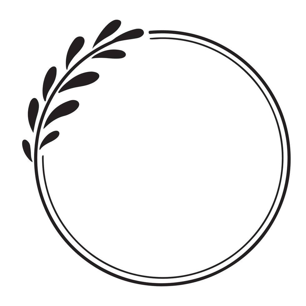 Black and white round frame with floral ornament Copy space. clip art vector