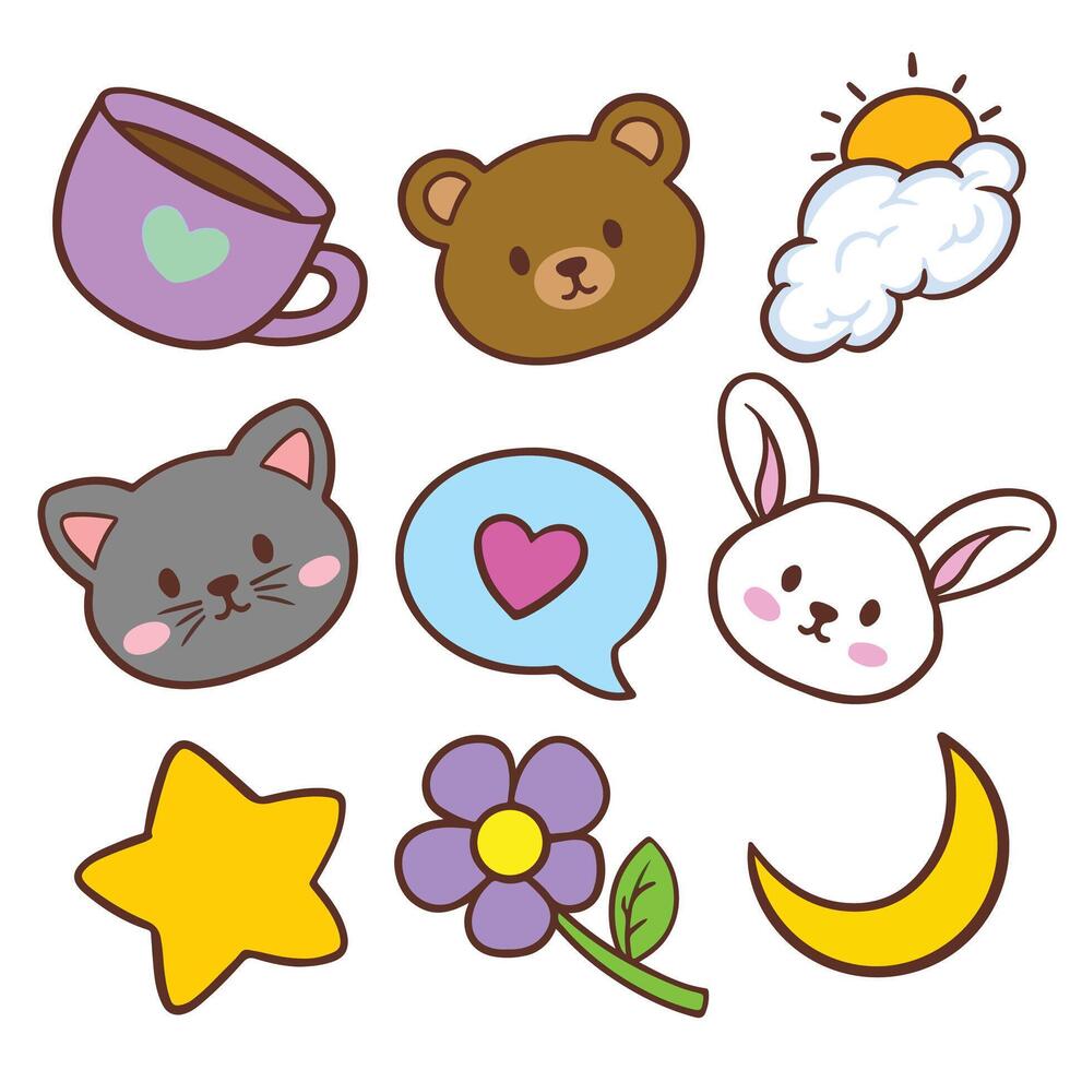 illustration art cute doodle sticker animal and stuff sticker design vector