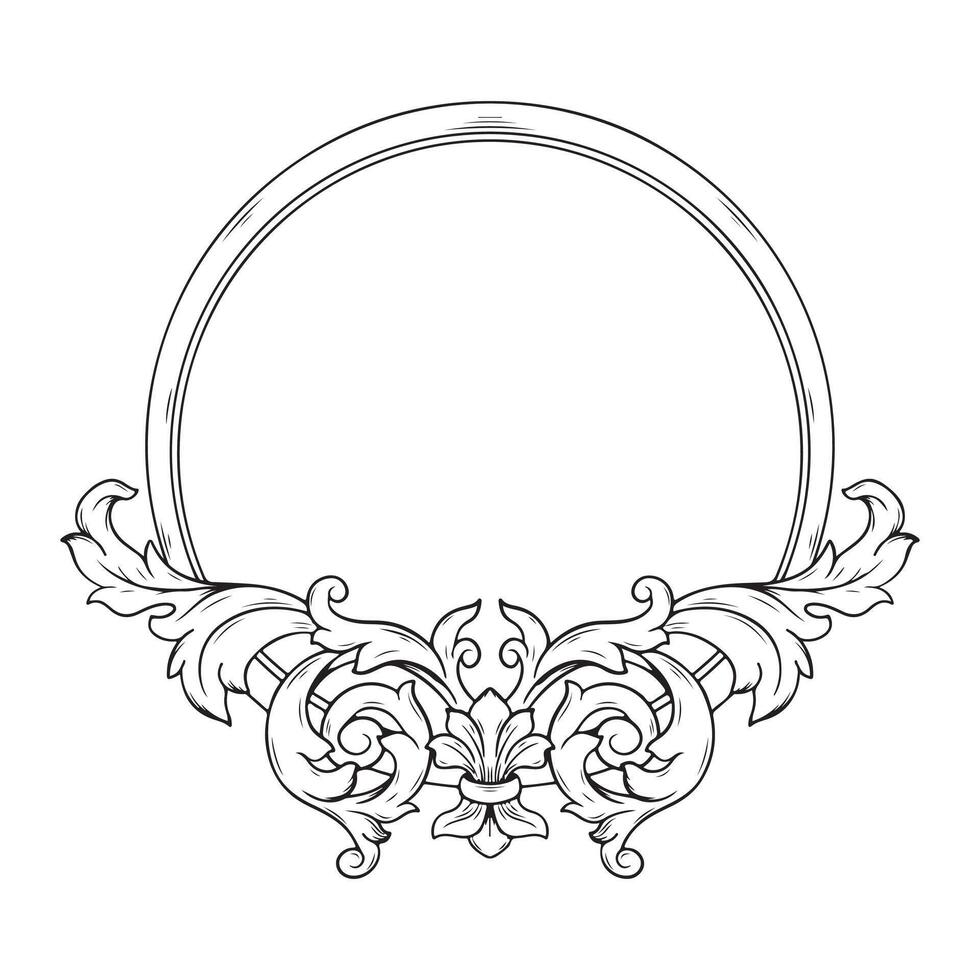 Black and white round frame with floral ornament. Copy space. clip art vector