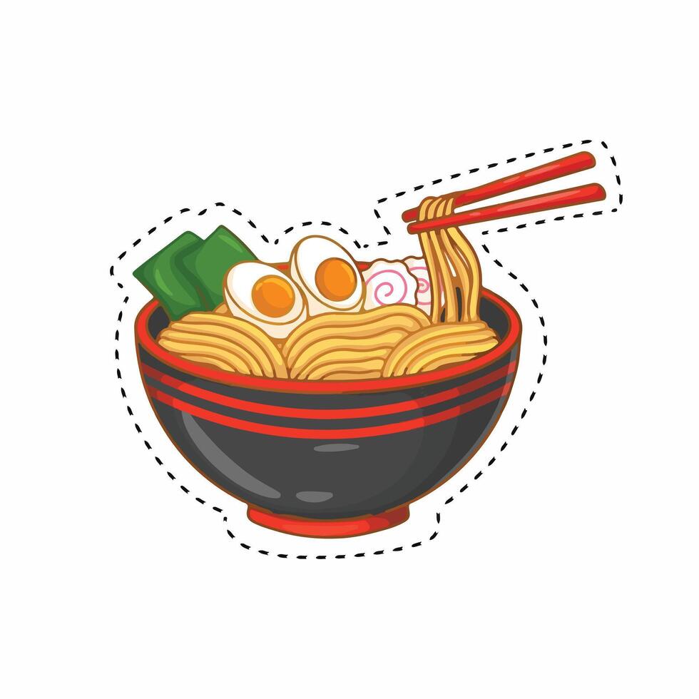 illustration art japanesse ramen noodles sticker and t-shirt design vector