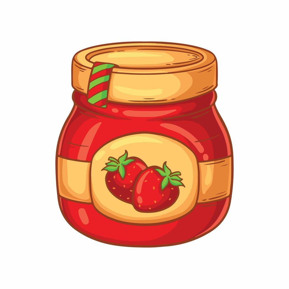 illustration art cute strawberry jam jar line art sticker design vector