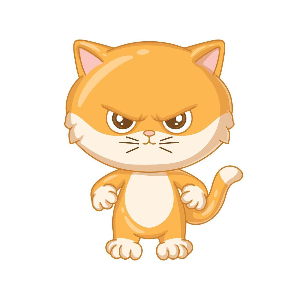 illustration art cute orange cat sulking character sticker and t-shirt design vector