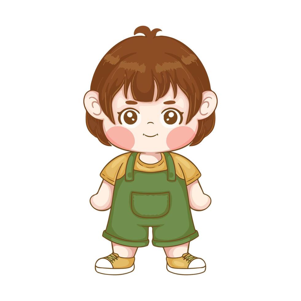 illustration art cute chibi girl short hair sticker design vector