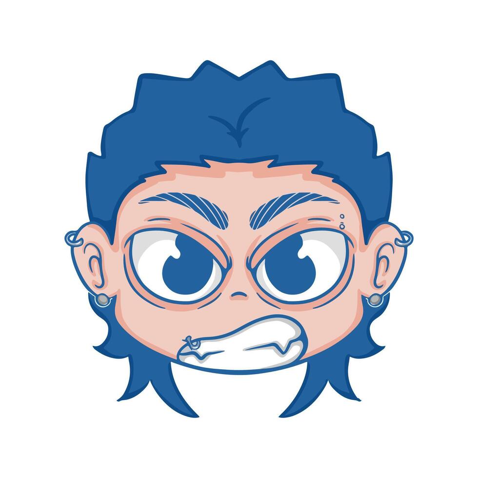 illustration art cute boy blue hair wearing piercing sticker design vector