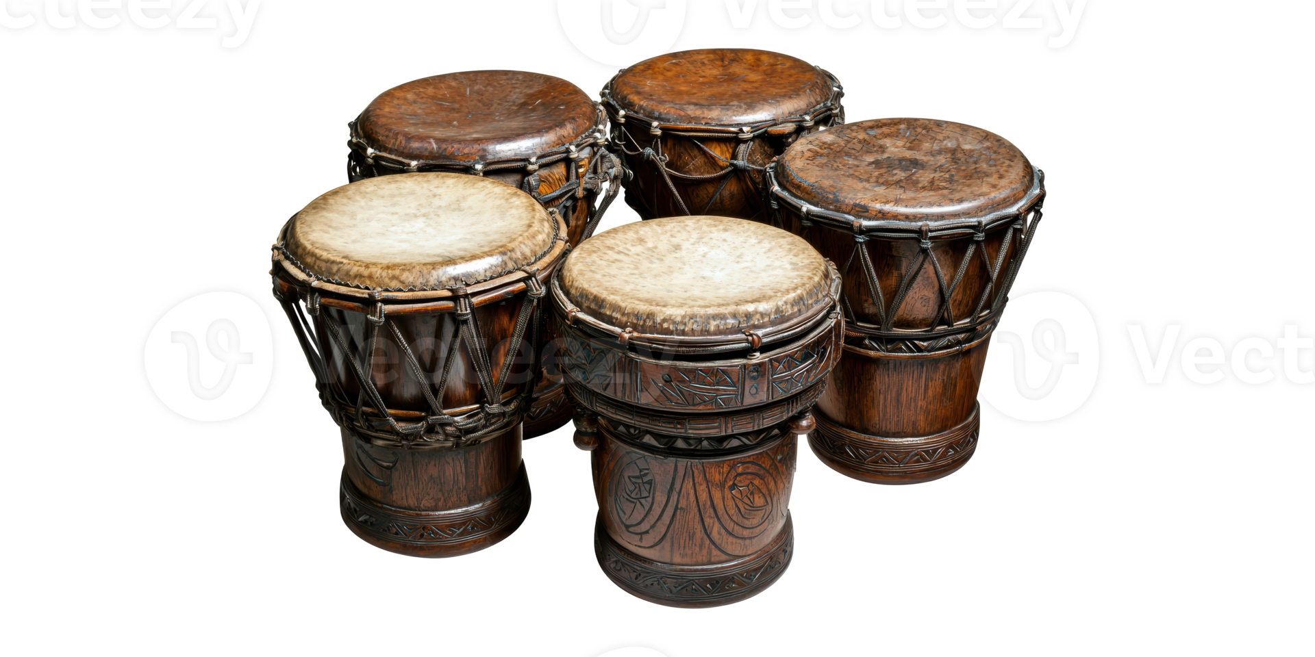 Set Of Small Wooden Drums Isolated on Transparent Background png