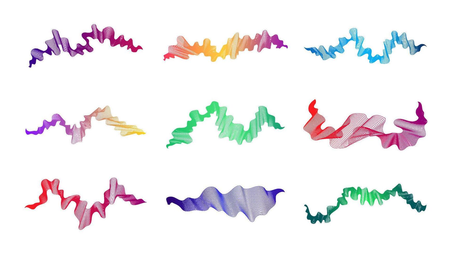 Curved wavy stripes. Set of abstract colored gradient wave lines on background. illustration vector