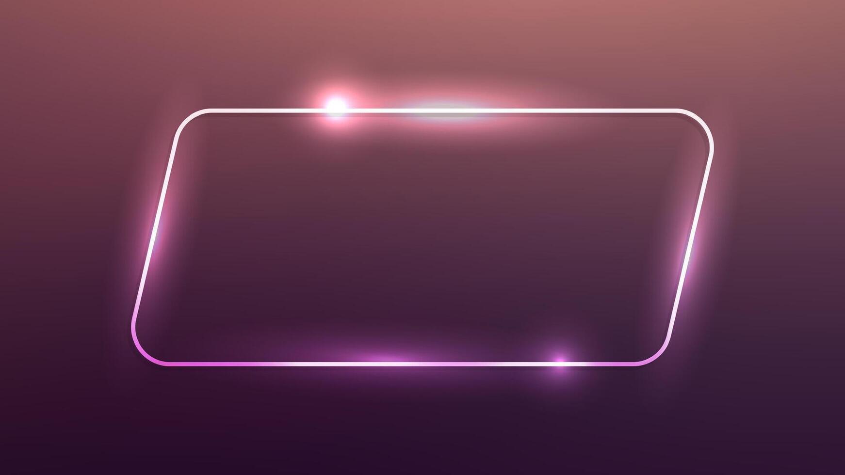 Neon rounded parallelogram frame with shining effects on dark brown background. Empty glowing techno backdrop. illustration vector