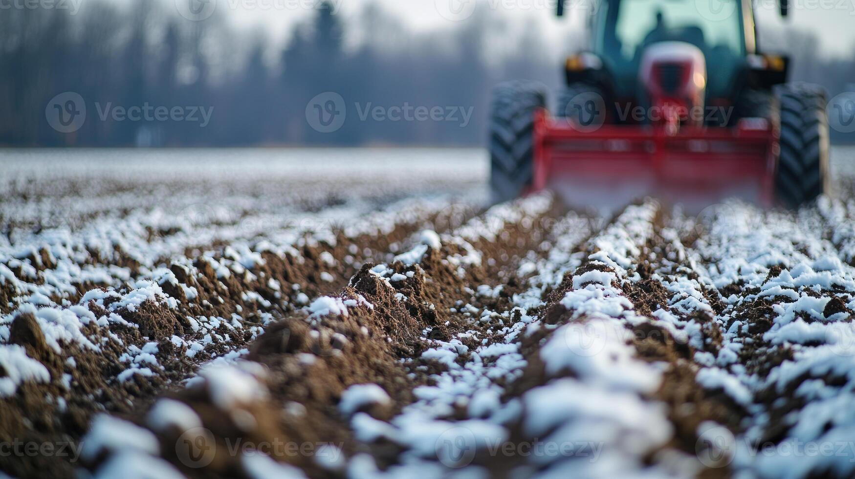 A tractor is plowing a field of snow photo