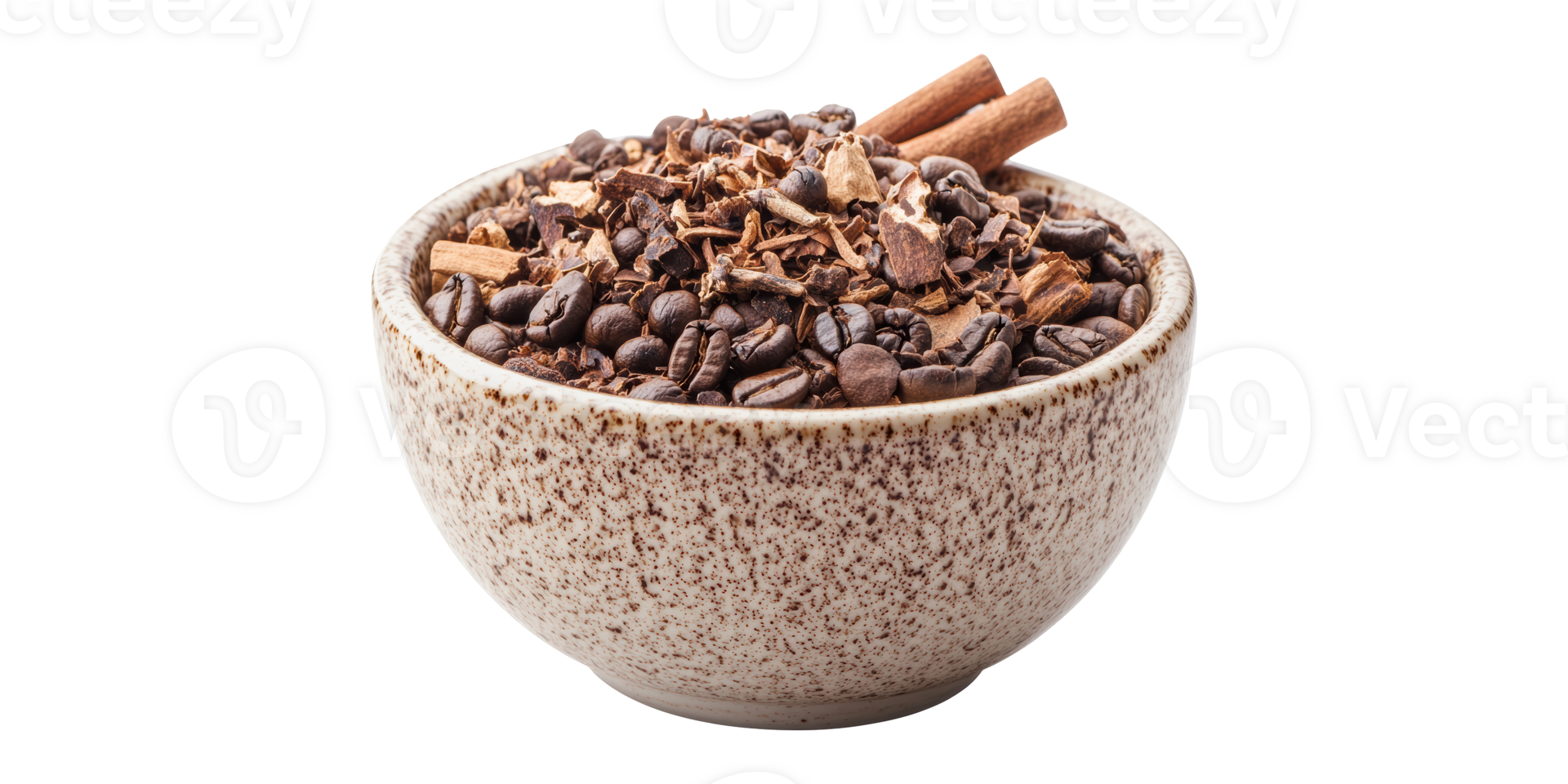 Bowl Of Coffee Beans With Cinnamon Stick Isolated on Transparent Background png